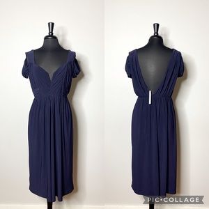 ASOS Navy Blue Midi Dress with Pleated Bodice